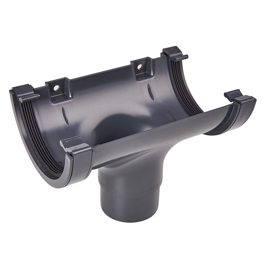 Anthracite Grey 112mm Half Round Gutter to 68mm Round Downpipe Running Outlet