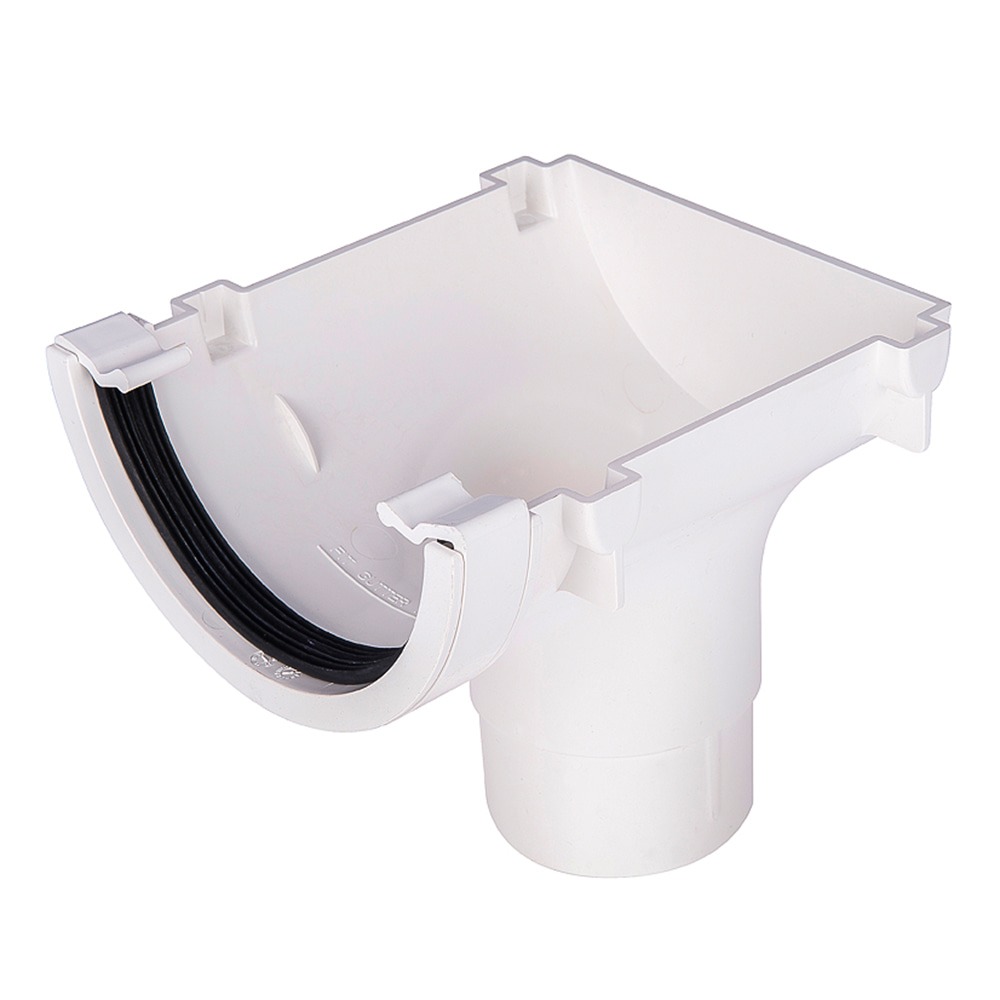 White 112mm Half Round Gutter to 68mm Round Downpipe Stopend Outlet 