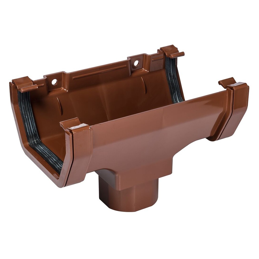 Brown 117mm Square Gutter to 65mm Square or 68mm Round Downpipe Running Outlet 