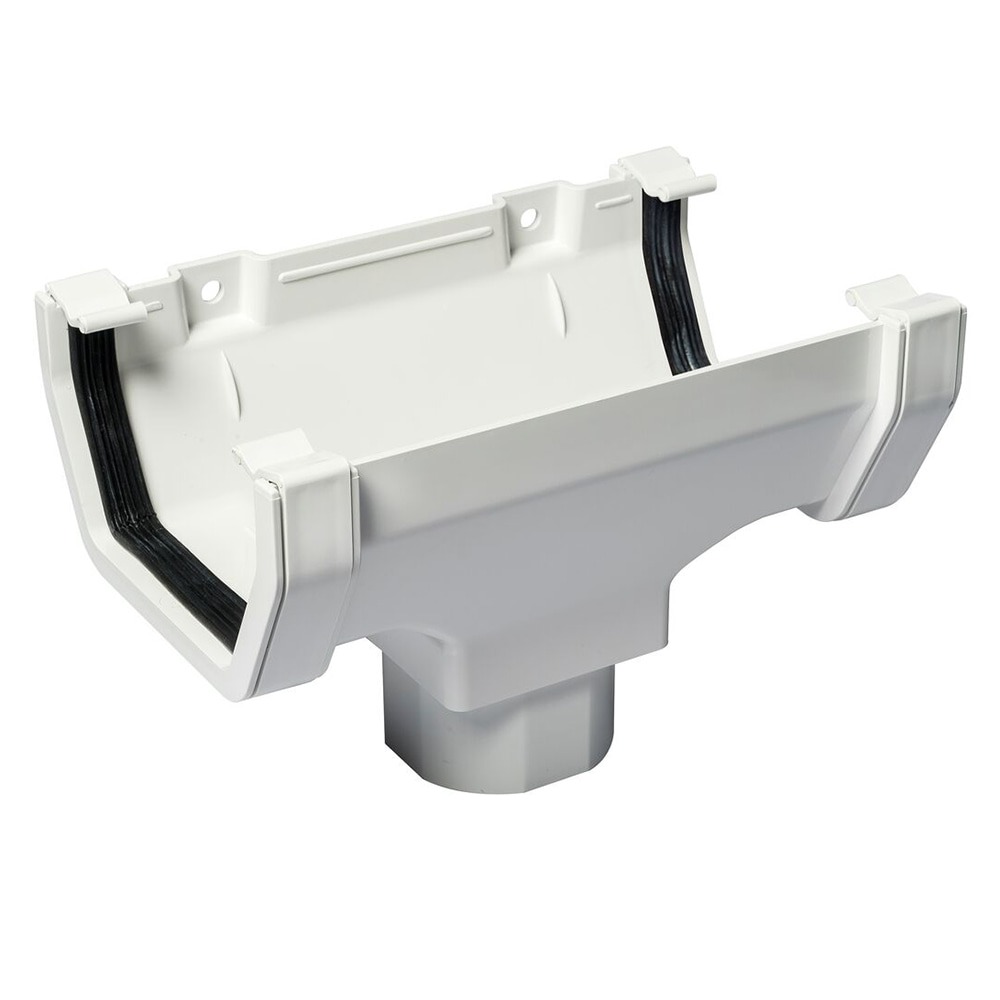 White 117mm Square Gutter to 65mm Square or 68mm Round Downpipe Running Outlet 