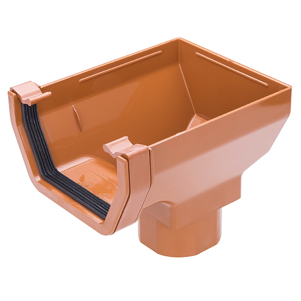 Caramel 117mm Square Gutter to 65mm Square or 68mm Round Downpipe Stopend Outlet (Kayflow) Caramel 117mm Square Gutter to 65mm Square or 68mm Round Downpipe Stopend Outlet (Kayflow)