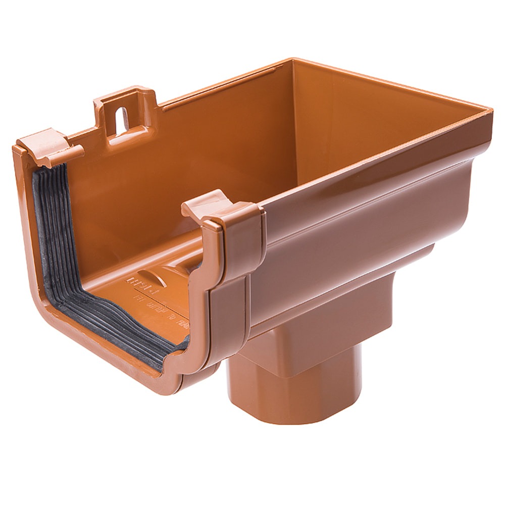 Caramel 120mm Ogee Gutter to 68mm Round or 65mm Square Downpipe Right Hand Stopend Outlet (Kayflow)