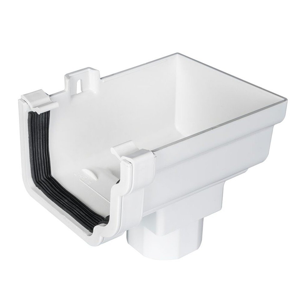 White 120mm Ogee Gutter to 68mm Round or 65mm Square Downpipe Right Hand Stopend Outlet 