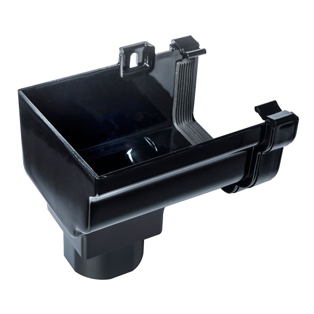 Black 120mm Ogee Gutter to 68mm Round or 65mm Square Downpipe Left Hand Stopend Outlet 