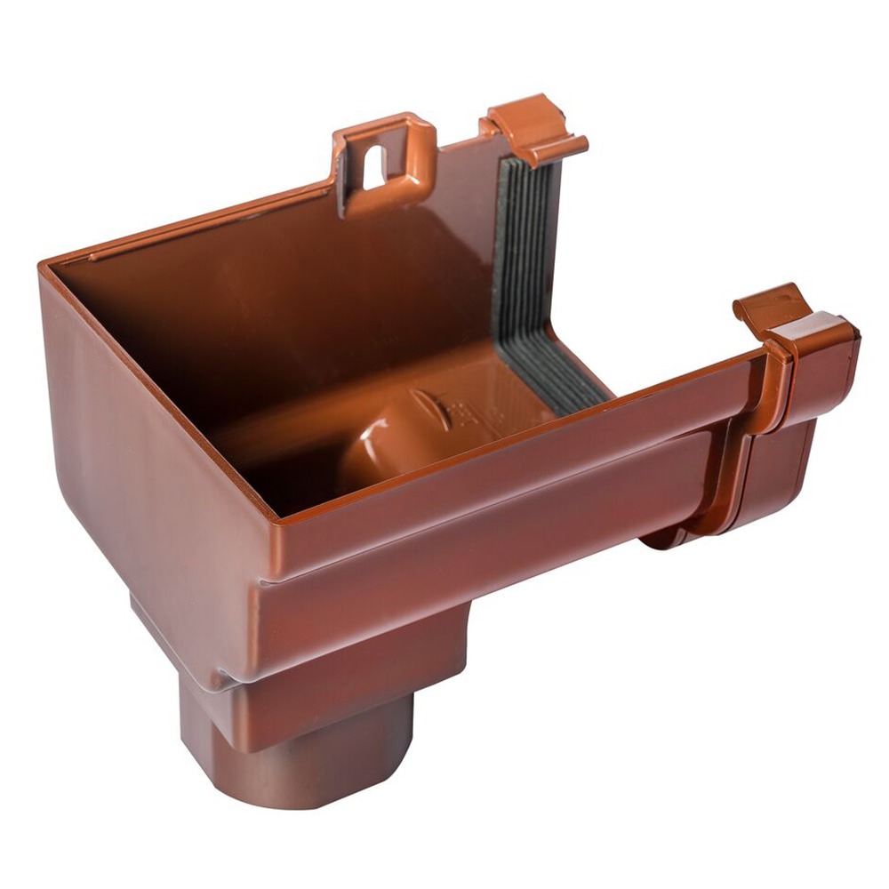 Brown 120mm Ogee Gutter to 68mm Round or 65mm Square Downpipe Left Hand Stopend Outlet 