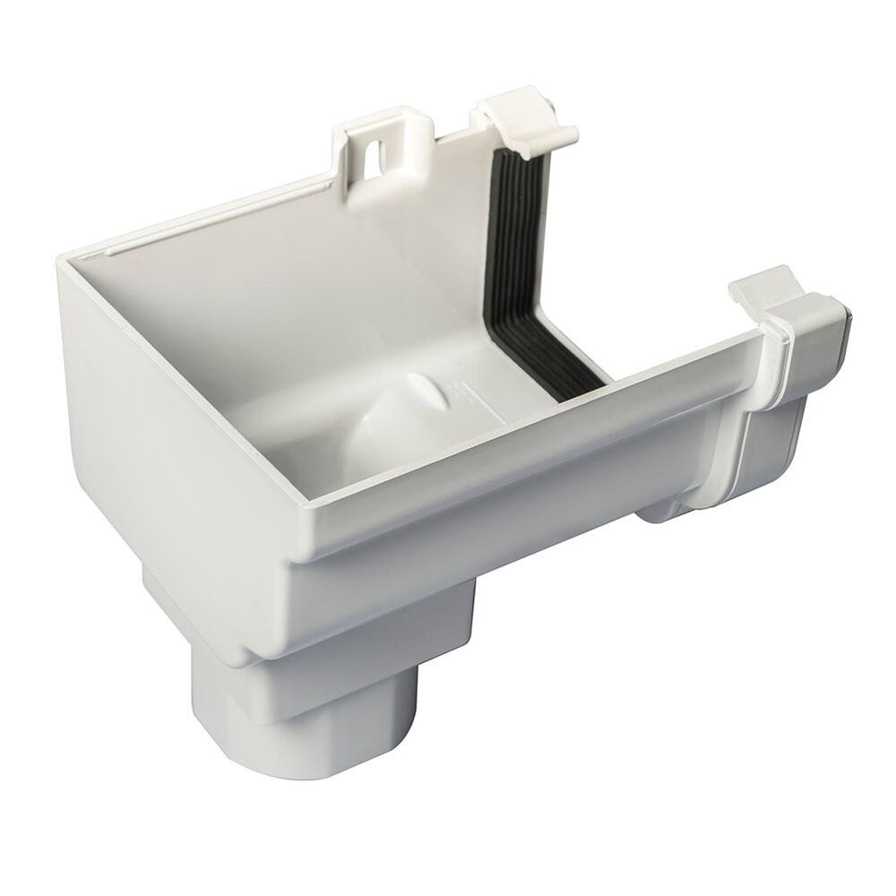 White 120mm Ogee Gutter to 68mm Round or 65mm Square Downpipe Left Hand Stopend Outlet 