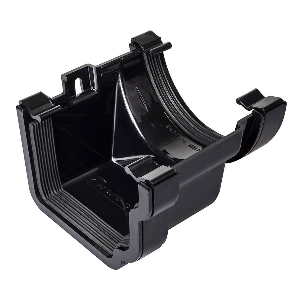 Black 112mm Half Round To 120mm Ogee Left Hand Gutter Adaptor Black 112mm Half Round To 120mm Ogee Left Hand Gutter Adaptor