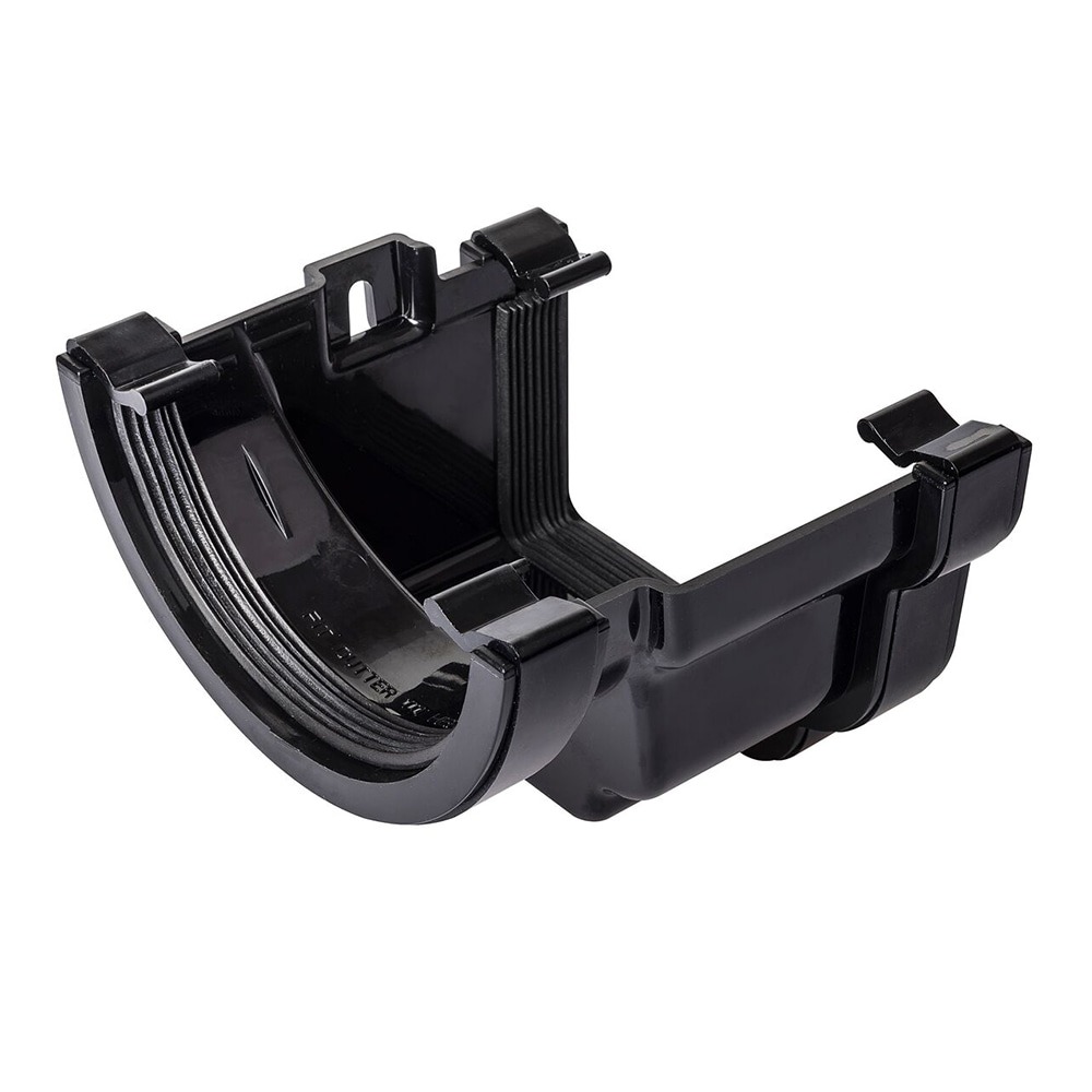 Black 112mm Half Round To 120mm Ogee Right Hand Gutter Adaptor Black 112mm Half Round To 120mm Ogee Right Hand Gutter Adaptor
