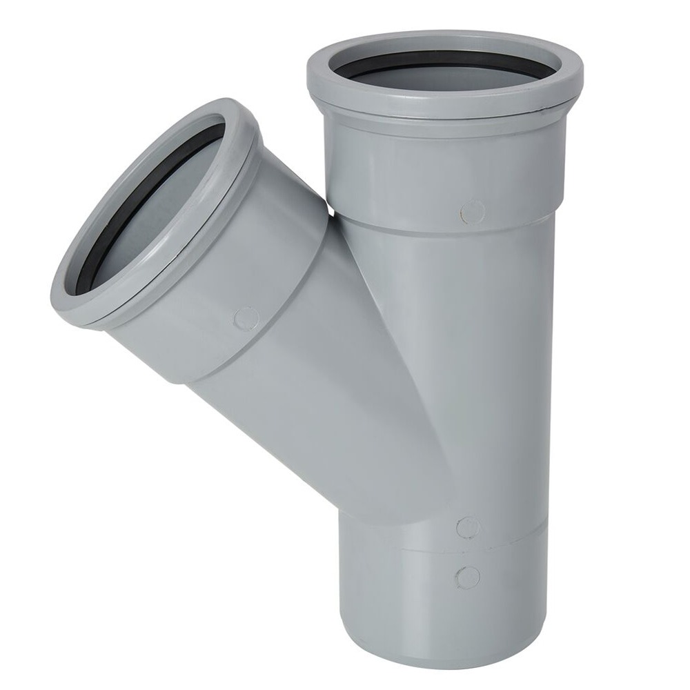 110mm Pipe Double Socket 45 Degree Branch (Grey)