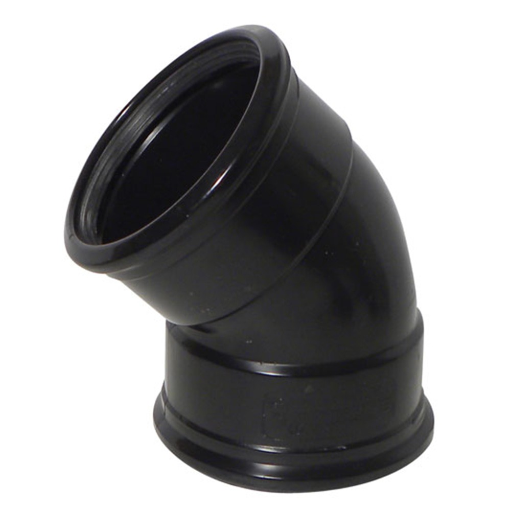 110mm Pipe Double Socket 45 Degree Bend (Black) 110mm Pipe Double Socket 45 Degree Bend (Black)