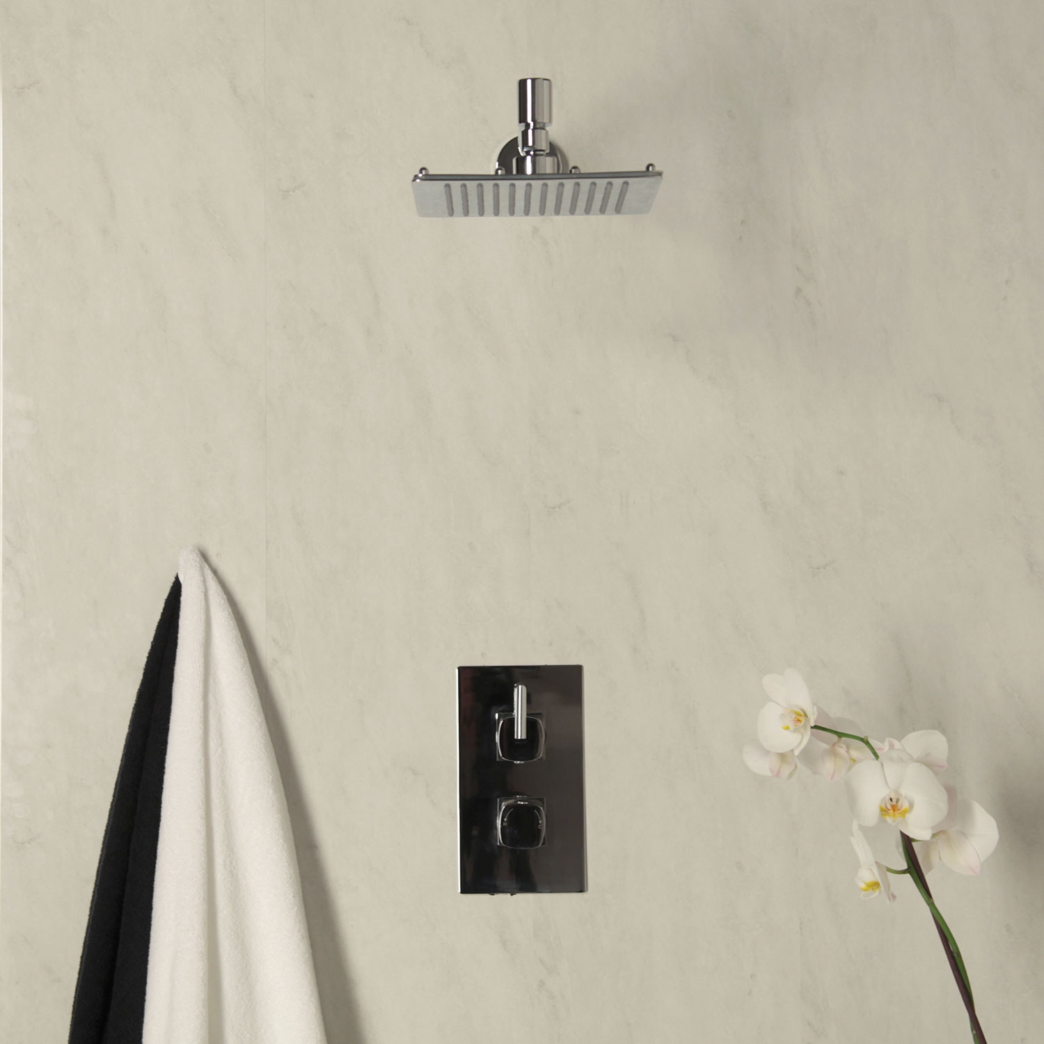 Alba Grey Marble 10mm Bathroom Panels installed in a shower Alba Grey Marble 10mm Bathroom Panels installed in a shower