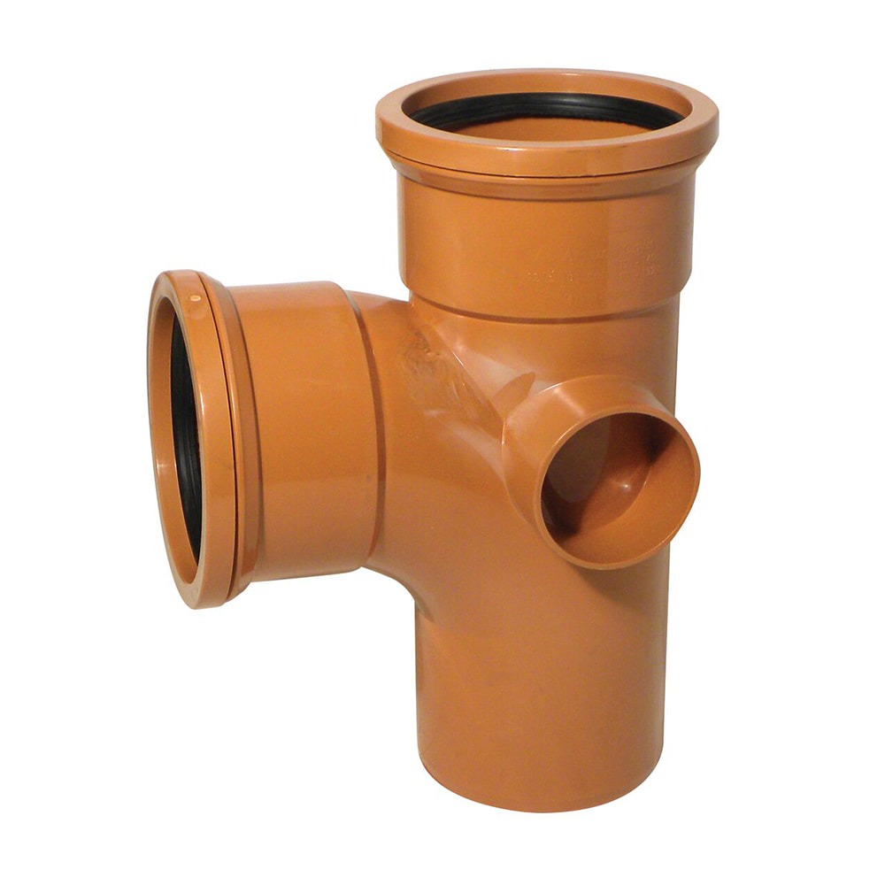 Terracotta 110mm Underground 90 Degree Double Socket Junction with Twin Boss